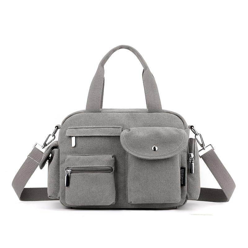 Image of Canvas Tote Bag for Women with Multiple Pockets Handbag Large Crossbody Bag Everything Everyday Bag for Work Daily