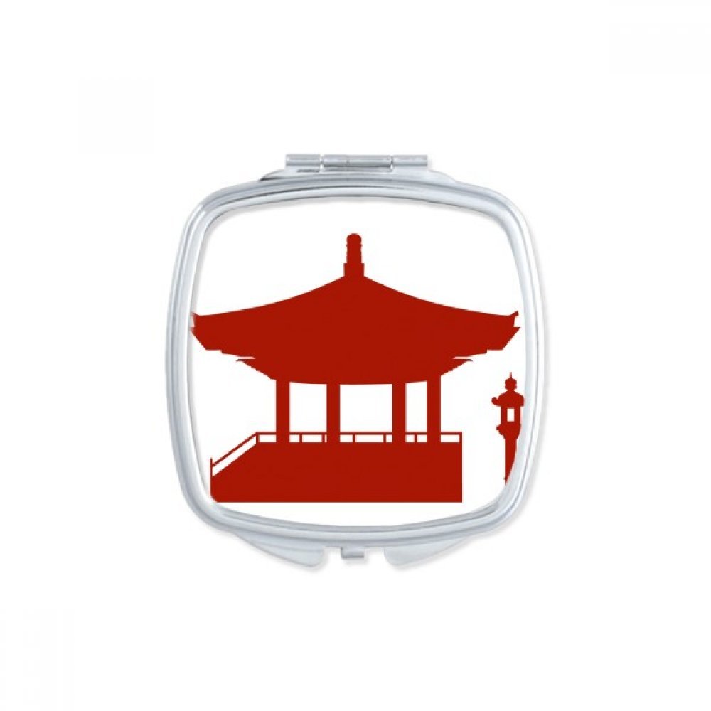 Miroir de poche compact carré avec illustration de pavillon chinois culturel