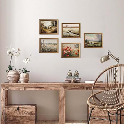 Yeechine Gold Framed Vintage Wall Art Classical French Landscape Wildflowers Botanical Painting Canvas Print Kitchen Living Room Wall Decor thumb #2