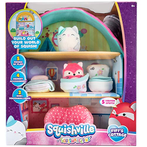 Squishville By Squishmallow Fifi’s Cottage Townhouse, 2” Blair And Fifi Soft Mini-Squishmallow And 4 Plush Furniture Accessories & By Original Squishmallows Purr-Fect Squad Plush #TOP2