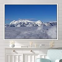 Framed Canvas Wall Art Snow Mountain Cool Expressive Farmhouse/Country Landscape Mountain Top Multicolor Photography Portrait Realism - 16x24 inches