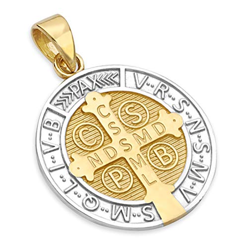 14k REAL Two Tone Gold Saint Benito Medal Charm Pendant (Size : 20 x 13 mm)