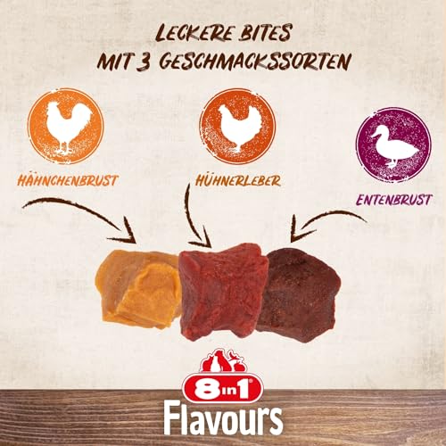 8in1 Flavours Skewer Bites Fleisch-Snacks - proteinreiche Hunde-Leckerlis mit Hähnchebrust, Entenbrust oder Hühnerleber, 100 g Beutel