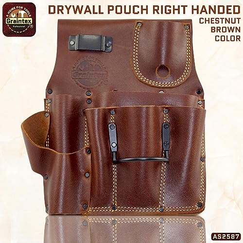 Graintex As2587 Drywall Pouch Right Handed Ambassador Series Chestnut Brown Color Top Grain Leather #TOP1