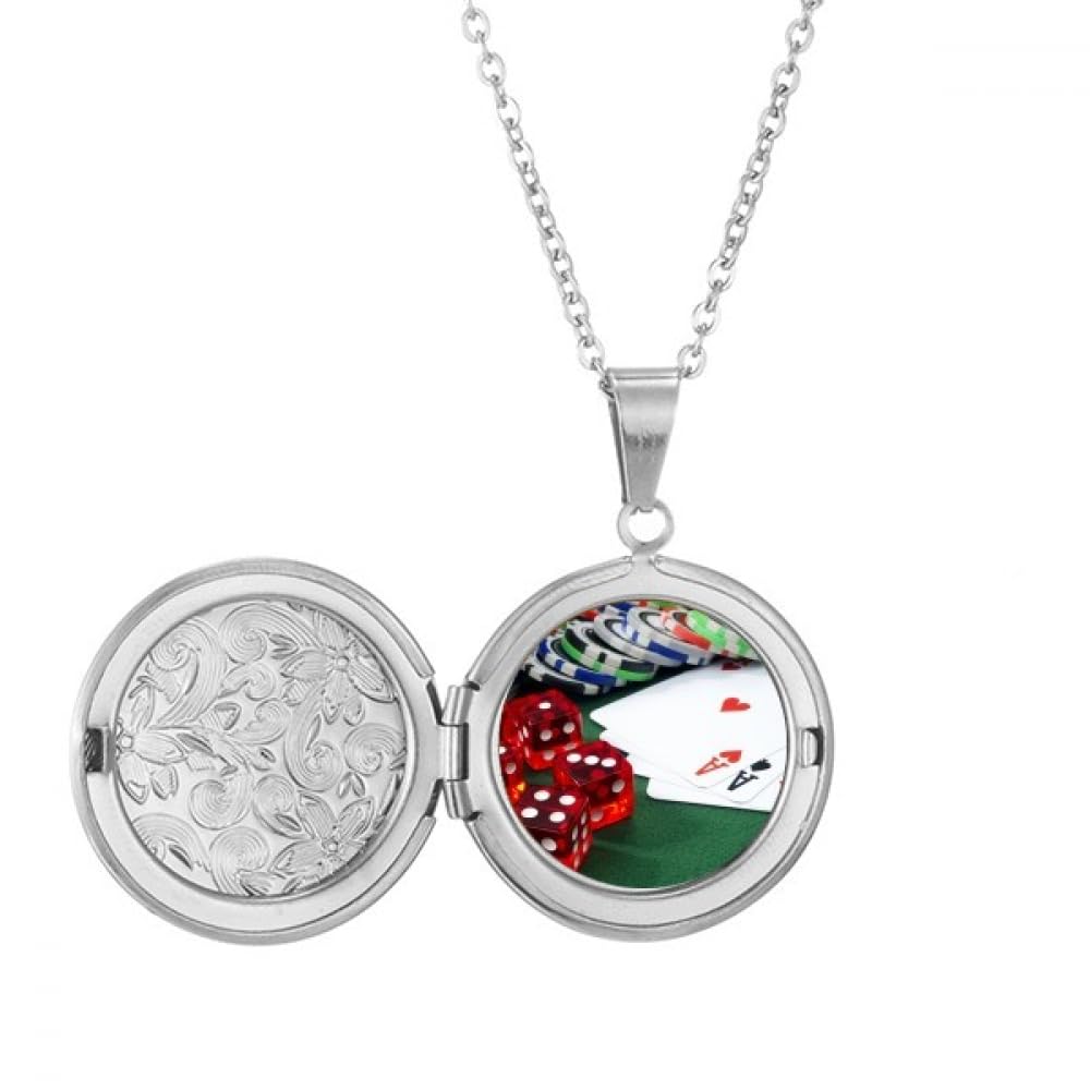 Collier médaillon dés de poker en acier pour homme