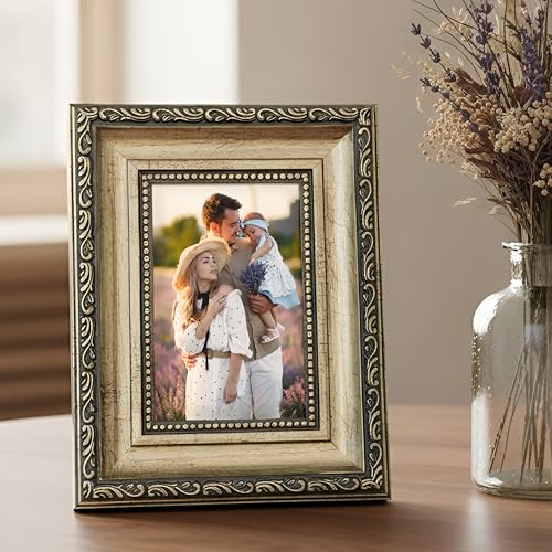 Image of Art Street Elegant Vintage Table Rectangular Photo Frame for Tabletop With Back Stand,4x6 Inch,Decorative Frames Perfect for Home Decor,Unique Gift Idea, Birthday,Wedding, Mothers day Gift, (Gold)
