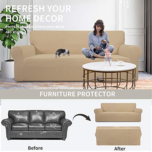 Image of Easy-Going Stretch Oversized Chair Sofa Slipcover 1-Piece Couch Sofa Cover Furniture Protector Soft with Elastic Bottom for Kids Spandex Jacquard Fabric Small Checks Sand