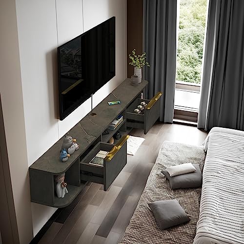 Pmnianhua Floating TV Stand with 2 Drawers,78'' Wall Mounted TV Cabinet,Floating Shelf for Under TV,Floating TV Unit with Stoarage for Bedroom Living Room(Grey) - Image 7