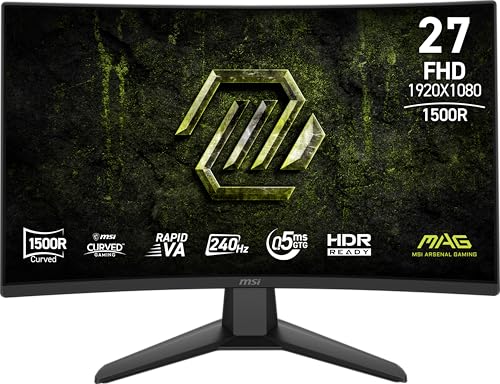 msi MAG 274CF X24 27-inch 1920 x 1080 (FHD) Gaming Monitor, 240Hz, AMD Adaptive-Sync, HDR Ready, HDMI, VGA Port, VESA Mountable, Tilt, 4-Side Slim Bezel, 0.5ms, Black