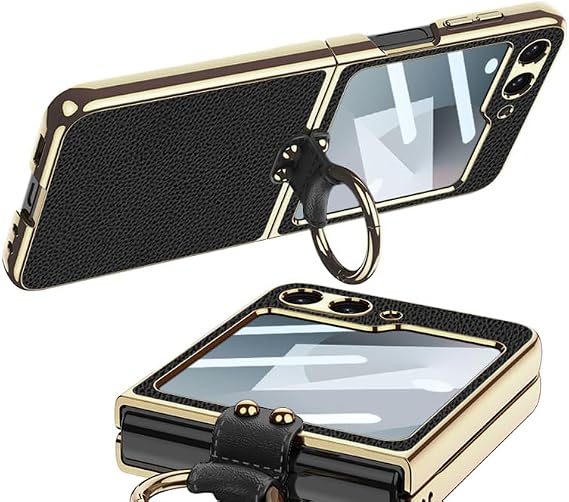 Lunivop Compatible with Samsung Galaxy Z Flip 6 Case with Crossbody Strap Lanyard Ring Kickstand PU Leather Cover Built in Small Screen Protector Full Coverage Phone Case (for Z Flip 6 2024 Black)