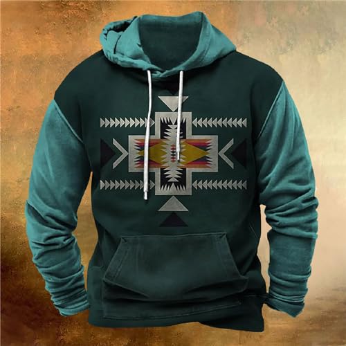 Muscularfit Hoodies for Men Fashion Drawstring Aztec Ethnic Print Hooded Sweatshirts Casual Long Sleeve 4th Of July Shirts2