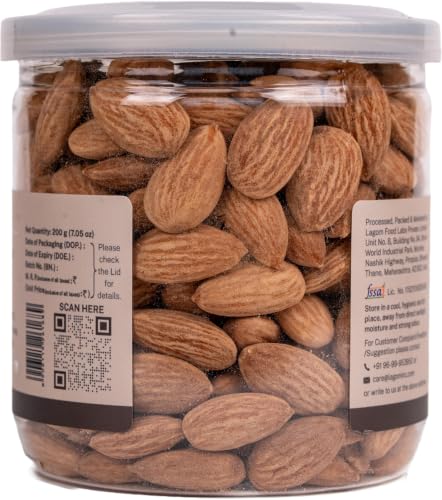 Image of Lagom Roasted Salted Almonds 200g | Lightly Salted Dry Roasted Badam | Small Batch Roasted, Crunchy Texture | No Preservatives | Vegan, Gluten Free, Non-GMO