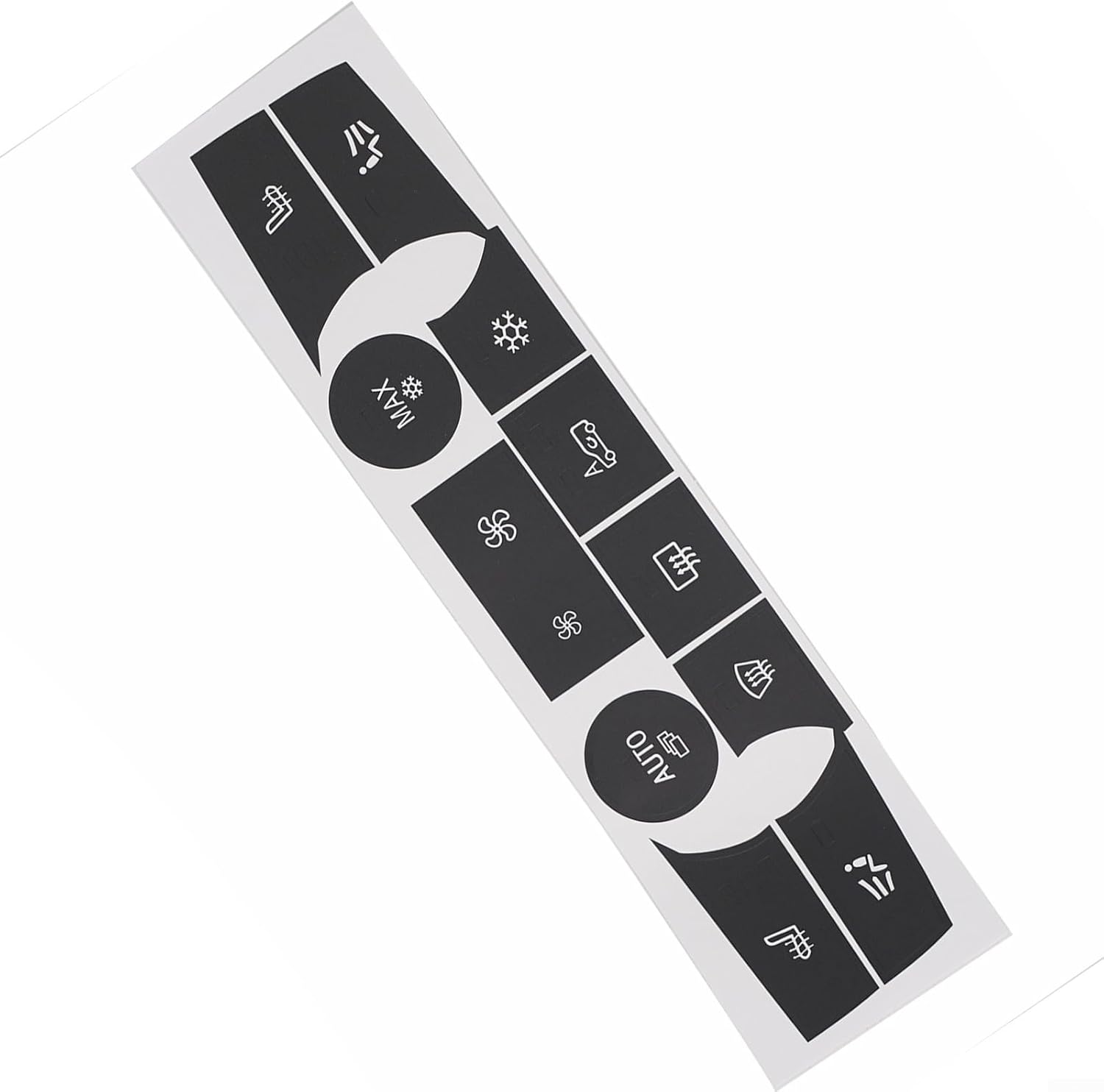 AC Control Button Repair Sticker Kit E70 (2006–2013) & X6 E71 (2008–2014) – PVC Climate Panel Overlay with Black Background and White Lettering, 50 × 200 mm