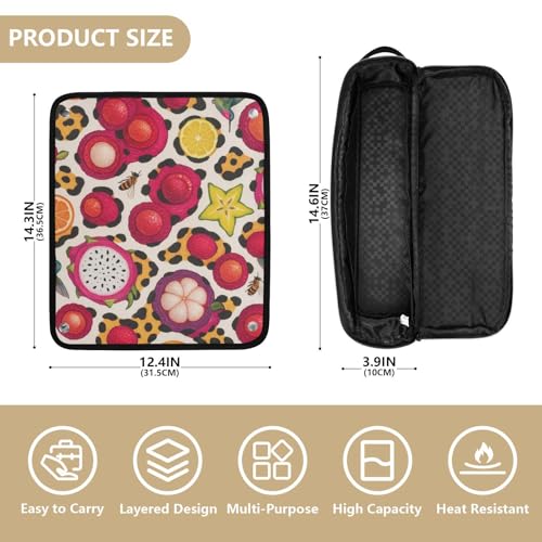 Organizador 2 en 1 para herramientas de cabello con almohadilla resistente al calor, accesorios de peinado removibles para planchas, rizadores, secadores, estuche de viaje con diseño estampado de fruta tropical y leopardo miniatura 4