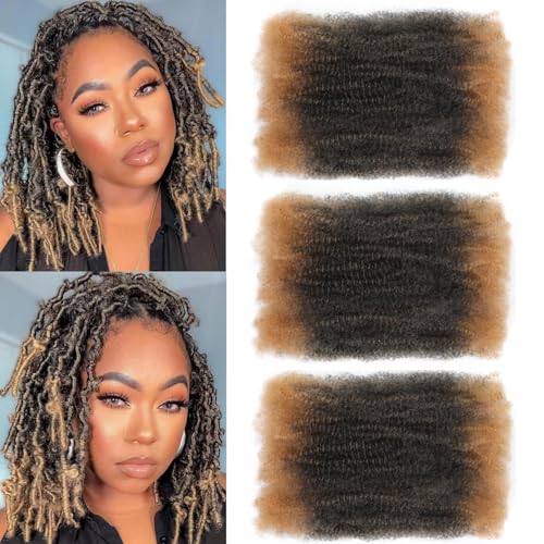 Afro Kinky Curly Braiding Bulk Hair - Lote de 3 mechones de pelo trenzado para extensiones de rastas Afro Spring Afro Twist Hair Bulk for Mini Twist Repair Locs (T/27#, 8 pulgadas)