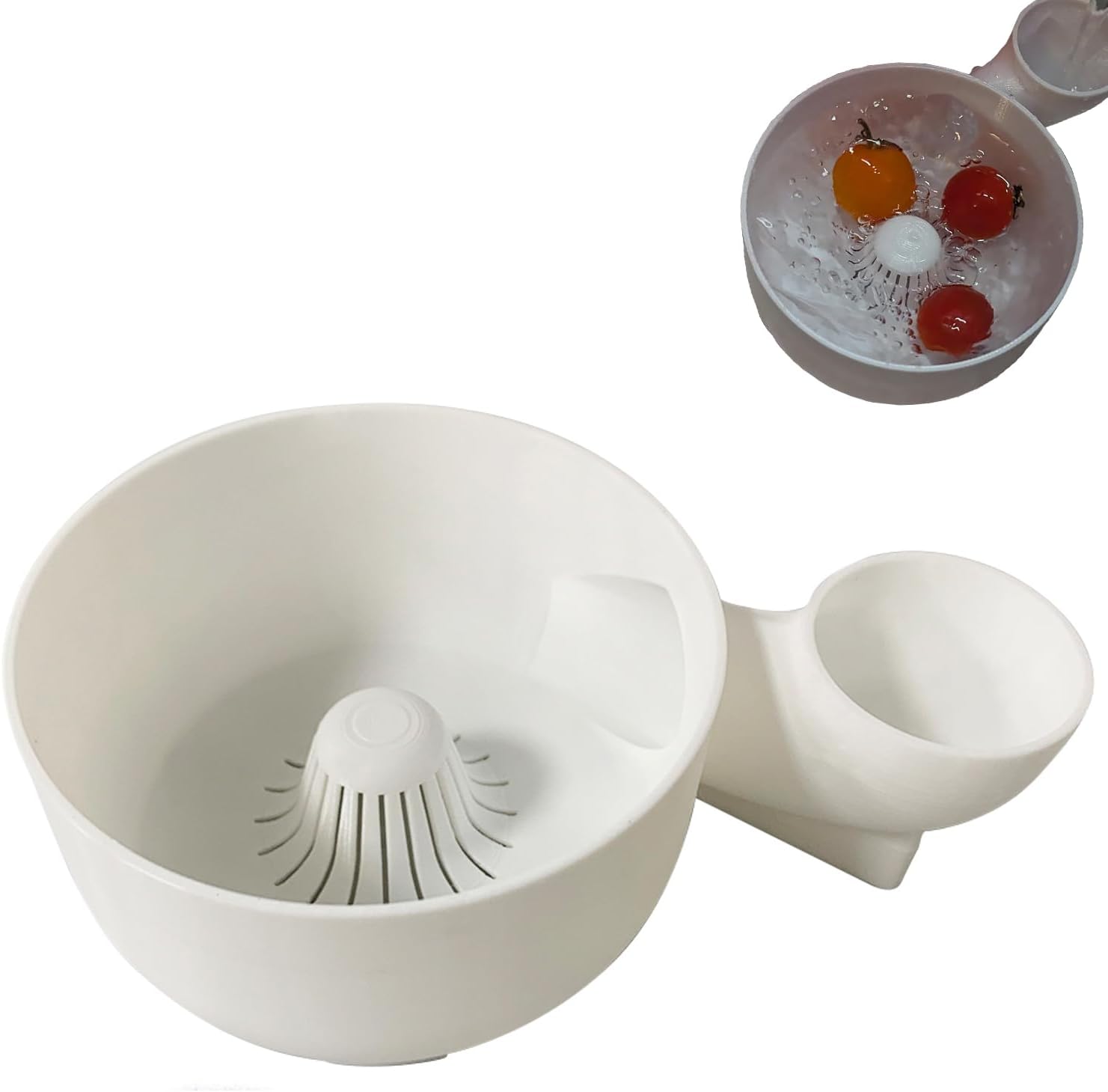 3D Printed Automatic Vegetable and Fruit Washer Bowl - Automatic Fruit Washing Bowl with Strainer, Fruits and Veggies Cleaner Device, Multipurpose Rinse Drain Basket for Kitchen Sink (Whit, L)