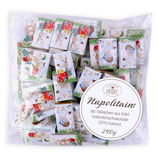 Heidel Mini Schokolade Napolitans Ostern – 240 g Großpackung (ca. 80 Stück) – einzeln verpackte Vollmilchschokolade 37% Kakao – Osterhase Motive – kleine Ostergeschenke & Dankeschön