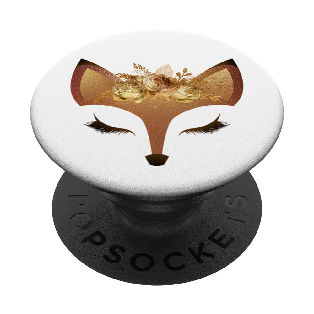 Cute Fox with Floral Flower Crown on White PAAR038 PopSockets PopGrip: Swappable Grip for Phones & Tablets PopSockets Adhesive PopGrip