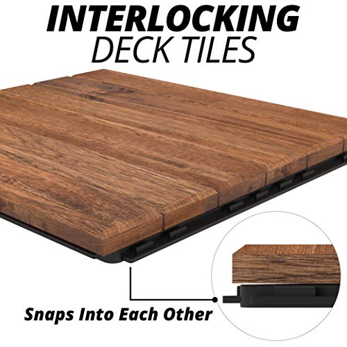 Mammoth Easy Lock Sustainably Sourced Solid Acacia Wood Oiled Finish Interlocking Deck Tiles, Water Resistant Outdoor Patio Pavers or Composite Decking Flooring, Pack of 11 (11 SQFT) (Stripe (6 Slat))