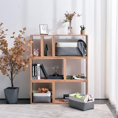 Mangata Stoff Aufbewahrungskörbe Kaltgrau&Weiß, große Aufbewahrungsboxen mit Griffen für Kleiderschrank, Regale, Schrank(Kaltes Grau, L) – Ansicht 6