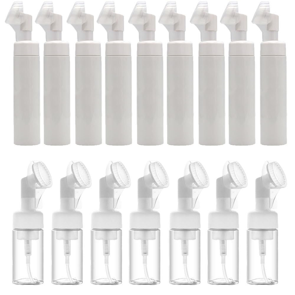 20 stücke 100-250ML leere Gesichtsreiniger Mousse Mini Schaum Gel Kopf Waschbürste Schaumflasche Drucktyp Reinigungsmilch Schäumende Seife Pumpspender für zu Hause im Freien (Weiß,150ML)
