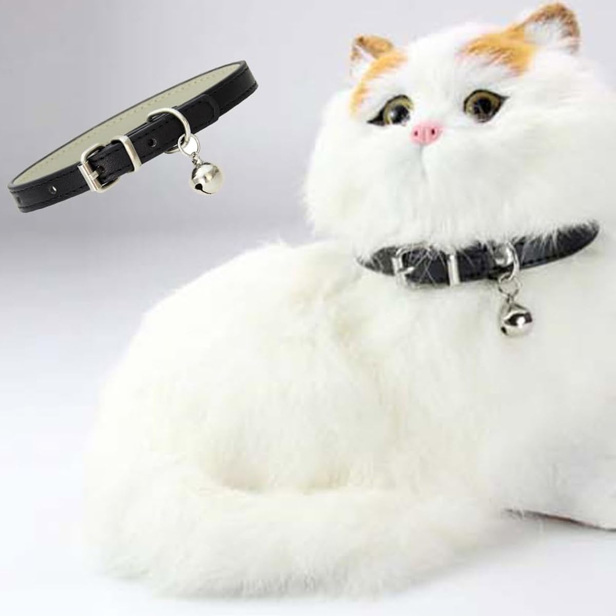 Colliers De Chat en Cuir avec Clochette Collier Réglable en Cuir Doux Collier Chat pour Chat, Chaton, Chiot, Petit Chien (Noir+Blanc)