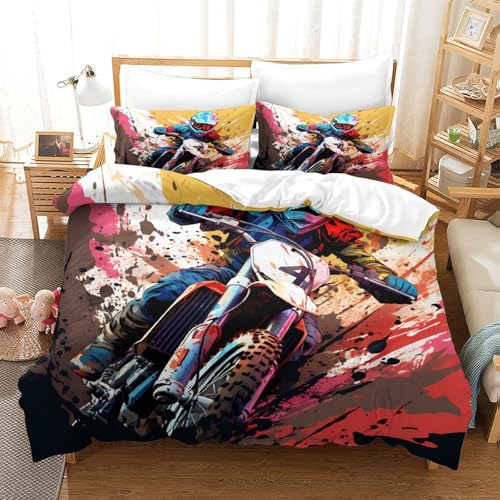 Housse de couette motocross 3D microfibre super king 260x220cm lavable - 3