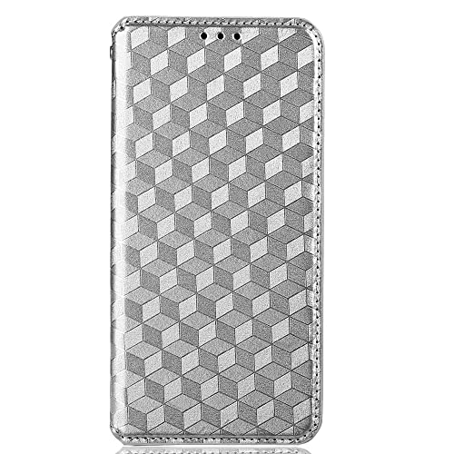Wuzixi Funda para TCL 20B. Ranuras para Tarjetas, PU Cuero Flip Folio Carcasa, con Soporte Plegable Apto para TCL 20B Smartphone.Plata