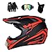 MRDEAR Motocross Casque Cross Adulte Casques Moto Cross Enfant Accessoire Moto Cross avec Goggle/Gants Moto/Masque, Casque VTT Integral BMX Velo Quad Enduro ATV Scooter, Noir et Rouge,L