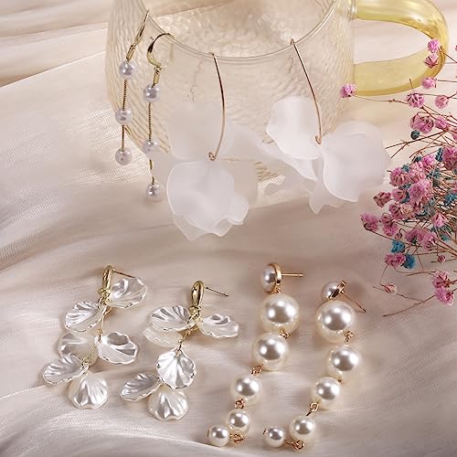 SUNNYOUTH 9 Pairs Long Tassel Dangle Earrings for Women Sparkling CZ Threader Drop Earrings Chain Olive Leaf Wedding Bridal Earrings Set3