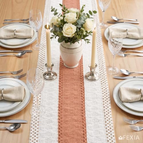 Image of FEXIA Boho Table Runner for Home Decor 12x36 Coral Farmhouse Decorations