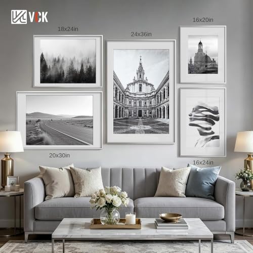 Image of VCK 16x24 Frame, Silver Metal - Matted to 12x18, for Art Print /Picture