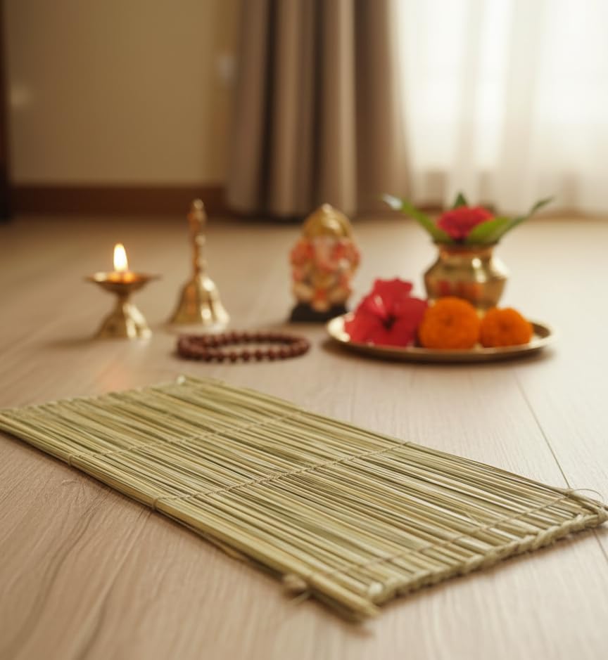 WATIKA CRAFT Handmade Kusha Grass Aasan Mat for Pooja, Traditional Prayer Rug-image-41