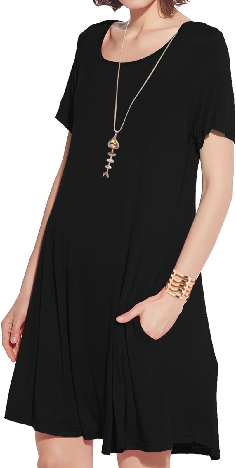 JollieLovin Women's Casual Swing Loose T-Shirt Dress Summer Short Sleeve Dresses with Pockets (Available in Plus Size)