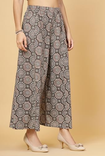 Image of Pistaa's Women's Regular Fit High Rise Pure Cotton Big Flair Printed Regular Palazzo