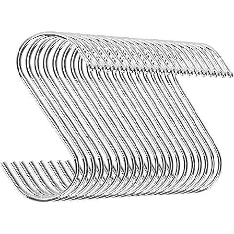 Emoly 20 Pack Heavy Duty s Hooks Stainless Steel S Shaped Hanging Hooks Hangers for Kitchen, Bathroom, Bedroom and Office, Silver Cover