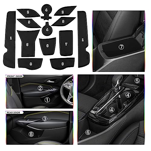 Image of SKTU 2024 2025 2026 Chevy Trax Door Slot Mat for 2024 2025 2026 Chevrolet Trax (LS,1RS,LT,2RS,ACTIV) 14PCS Fit 2024 2025 2026 Chevy Trax Accessories Door Compartment Cup Center Console Liners (Black)