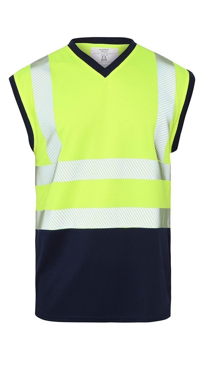 Golomakยฎ Hi Vis Viz Work Utility Sleeveless V-Neck T-Shirt Warning Vest | High Visibility Safety Security Workwear Double Tape Tank Top (Yellow Navy V-Neck, X-Large)