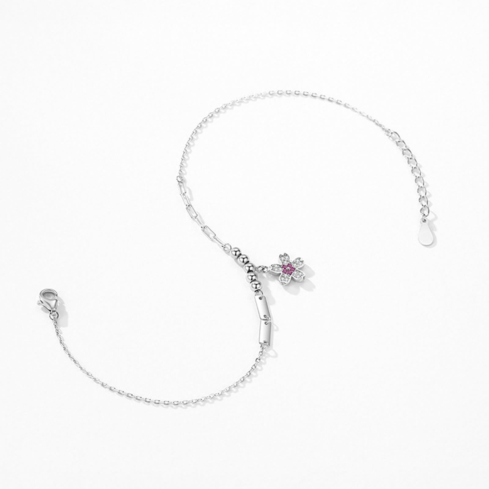 Pulsera de oro blanco Au 375/585/750 para mujer, joyas auténticas, flores para mujer, pulseras con rosa de zafiro rosa, pulseras con diamante de 9 K/14 K/18 K oro blanco