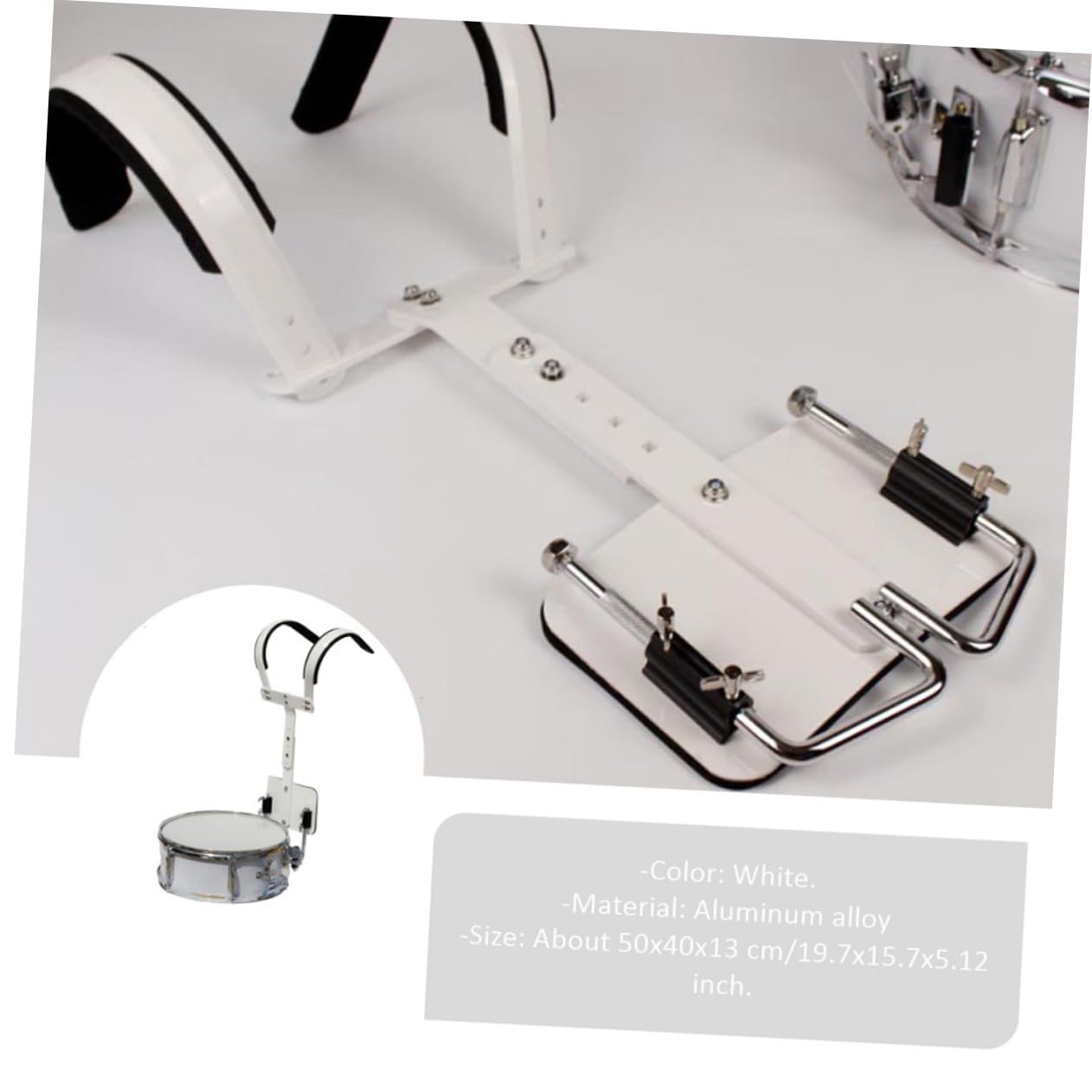 TOYANDONA Verstellbarer Weiß aus Aluminiumlegierung Marschtrommelträger mit Schulterpolster Leicht zu Tragen und Einfach zu Montieren für Snare Drum Trommel Groß