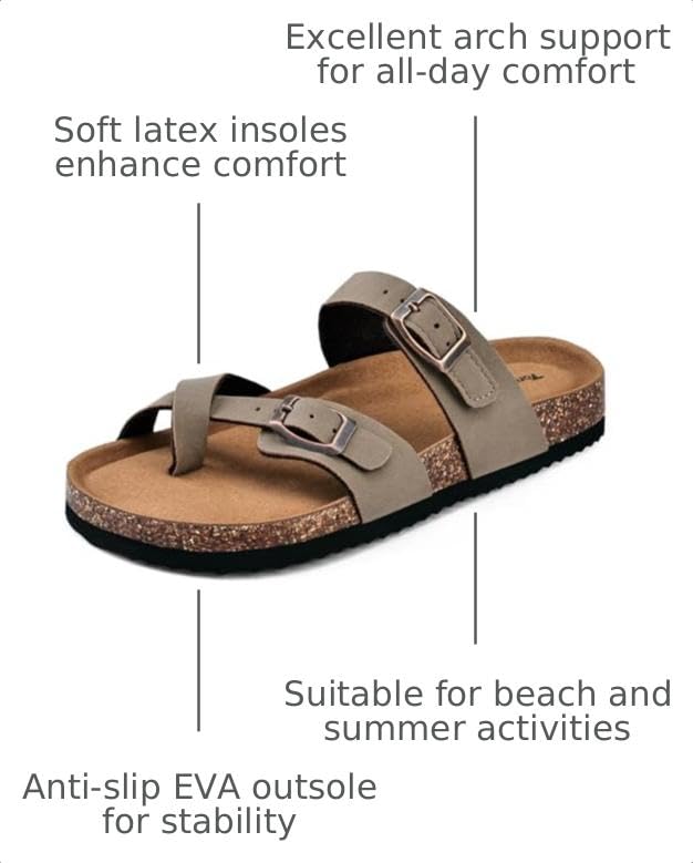 Image of Torotto Boys Girls Sandals with Cork Footbed Adjustable Buckle Casual Flip Flops Sandals Open Toes Flat for Kids Toddler