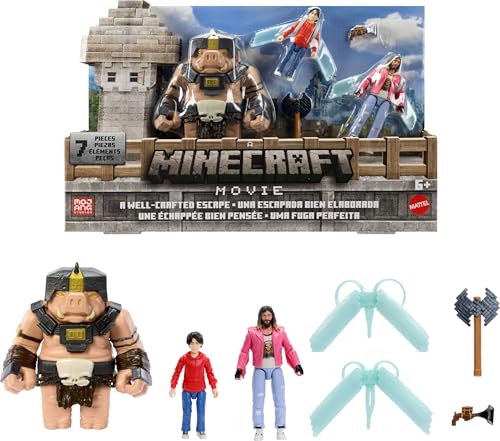Minecraft Mattel Story - Jogo com 3 figuras de ação e 4 acessórios, um pacote de figuras de escape bem elaboradas inspirado num filme, brinquedo colecionável