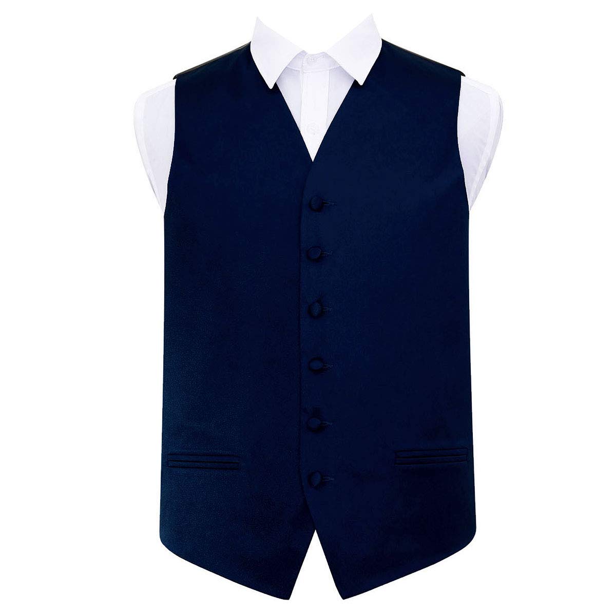 Dqt Navy Plain Satin Wedding Waistcoat - 42" Blue