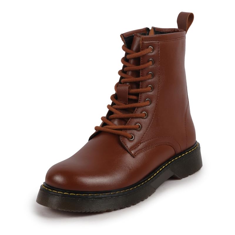 Image of FAUSTO Women's Classic High Ankle 8-Eye Lace Up Casual Long Boots For Travelling|Trekking|Winter