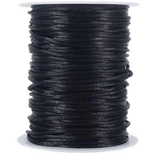 Image of Tenn Well 3mm Satin Cord, 328 Feet Silky Nylon Rattail Cord for Macrame Projects, Dream Catchers, Chinese Knotting, Arts and Crafts Black