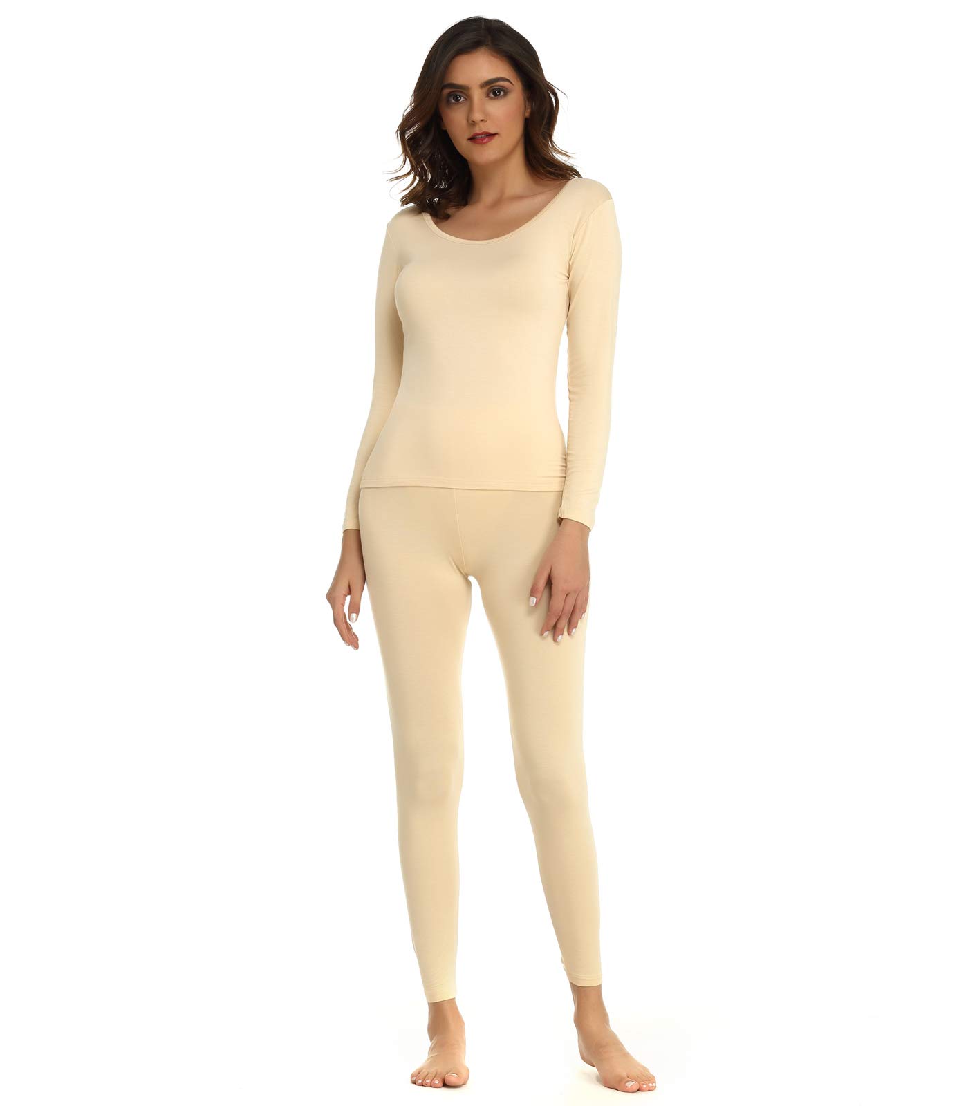 Mcilia Women's Ultrathin Modal Round Neck Thermal Underwear Top & Bottom Set-picture-11