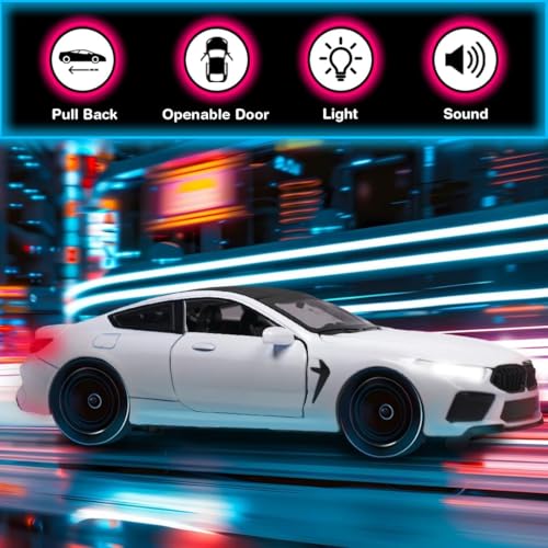 Image of Exclusive Alloy Metal Pull Back Die-Cast Car Diecast Metal Pullback Toy Car with Openable 6 Doors,Light Music Boys Gifts Toys (1:32 B-M-W M8 - Black 1 Color)