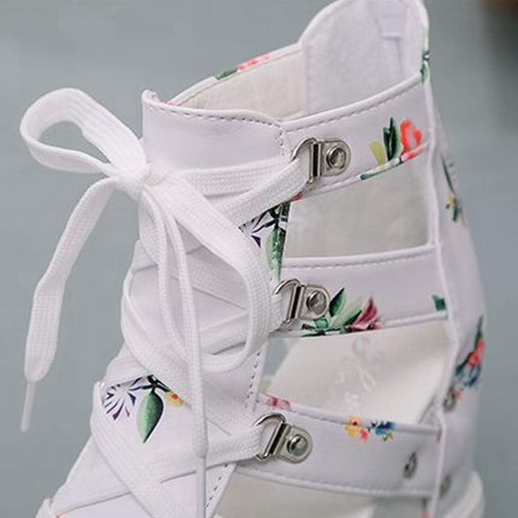MIOKE Womens Floral Wedge Platform Sandals Gladiator Peep Toe Chunky High Hidden Heel Zipper Caged Bootie - Image 5