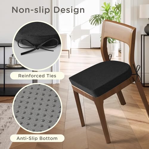 MineCozy Chair Cushions for Dining Chairs 6 Pack Indoor Seat Cushions with Ties and Washable Cover Non Slip Seat Pad for Kitchen Dining Room 16"X16"X2",Black by MineCozy - Image 3