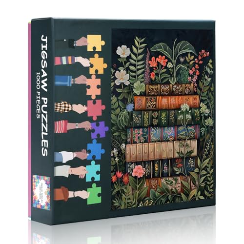 Books & Blooms 1000 Piece Puzzle for Adults - Vintage Library Art with Botanical Jigsaw Puzzles 1000 Pieces for Adults, Sophisticated Adult Jigsaw(27.5"x19.7")